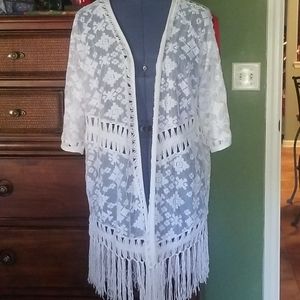 Chicos Cardigan White Macrame Open Sweater Sz. 2